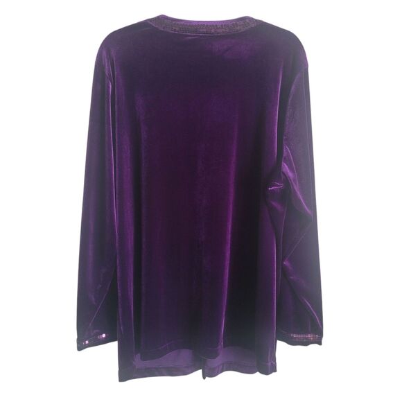 Quacker Factory Velvet Sequin Cardigan Top Women's Size 1X Purple Formal Event - Picture 2 of 8